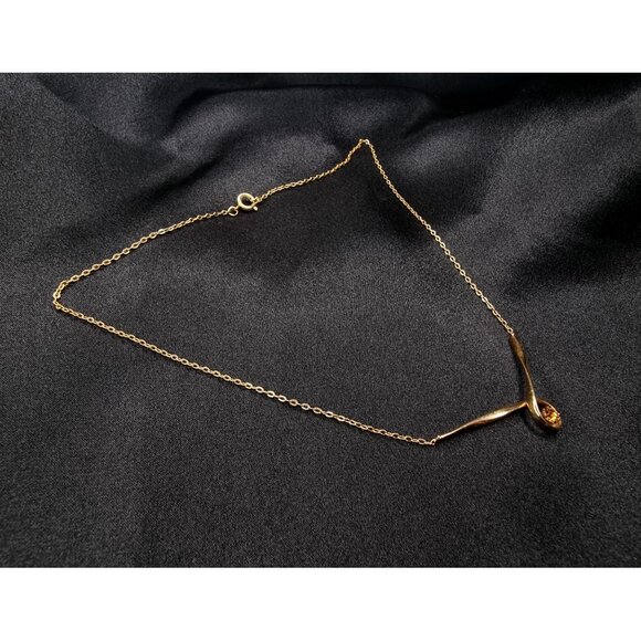 Vintage Gold-Tone Rhinestone Necklace With Elegant Loop Pendant Design - Picture 2 of 5